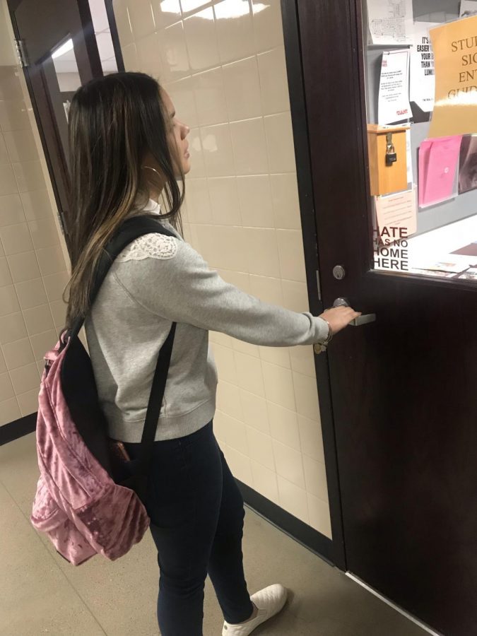 Ashley Echevarria, junior, walks into the guidance office to pick up a permission slip for one of the new educational groups coming to SHS. 