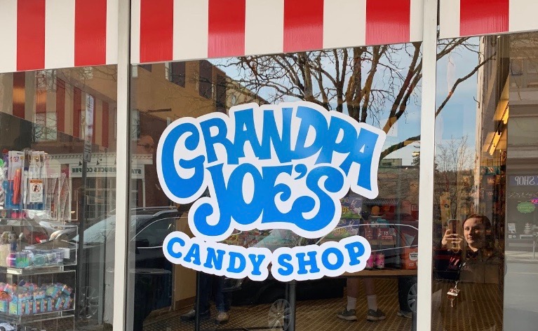 The front entrance of Grandpa Joes Candy Shop. 