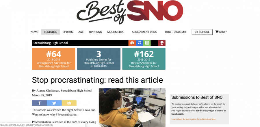 Alanna Christmans article, Stop procrastinating: read this, won the Best of SNO Award. 