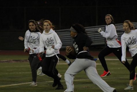 A shot taken during the Stroudsburg Powderpuff game in which girls get to play football.