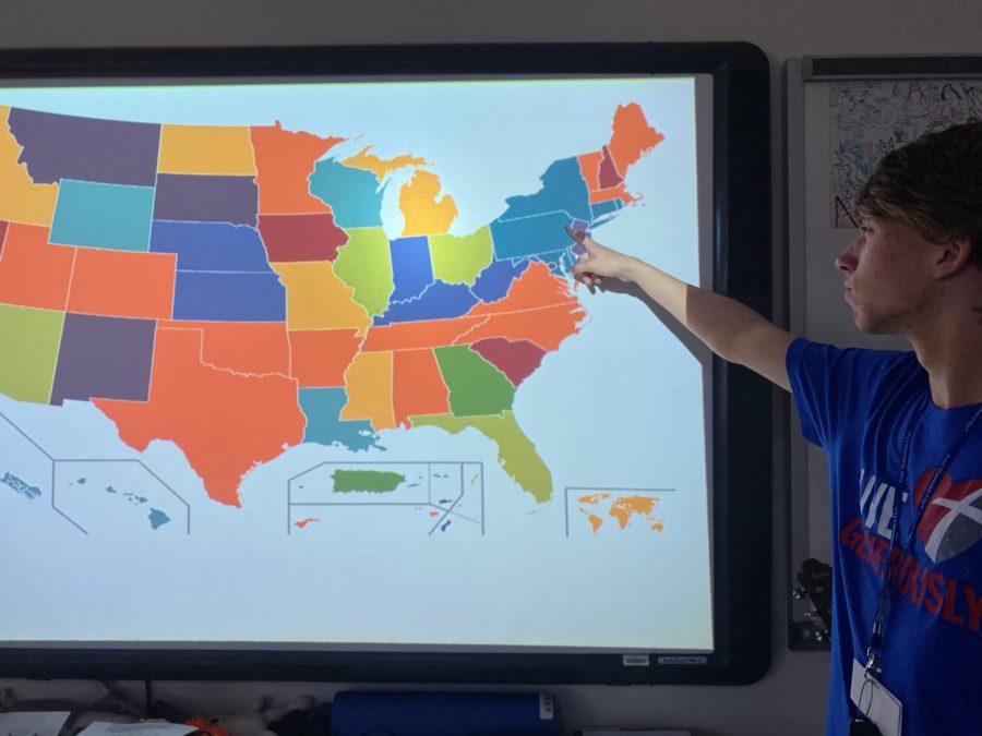 SHS Junior Justin Buynak points out certain states still up for grabs in the democratic primary such as Pennsylvania.