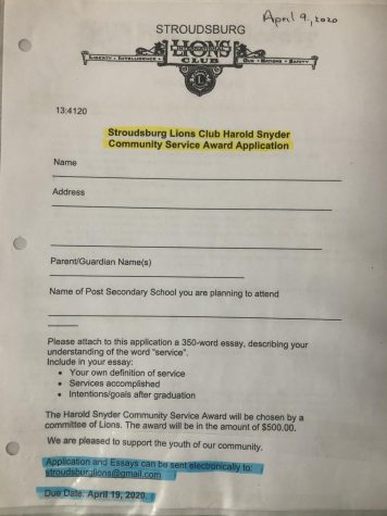 Stroudsburg Lions Club Harold Snyder Community Service Award Scholarship