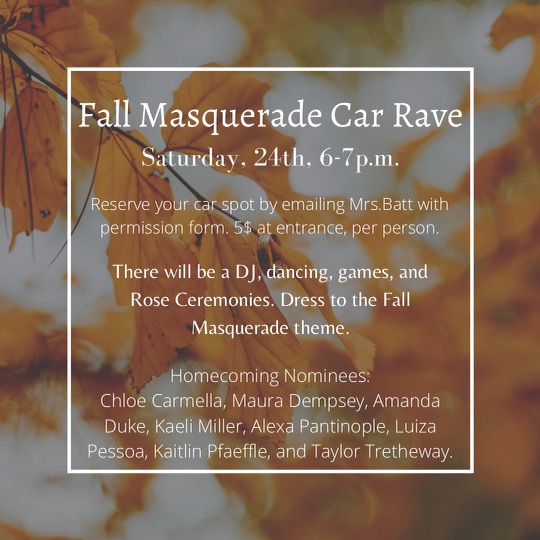 Flyer for the Fall Masquerade Car Rave.