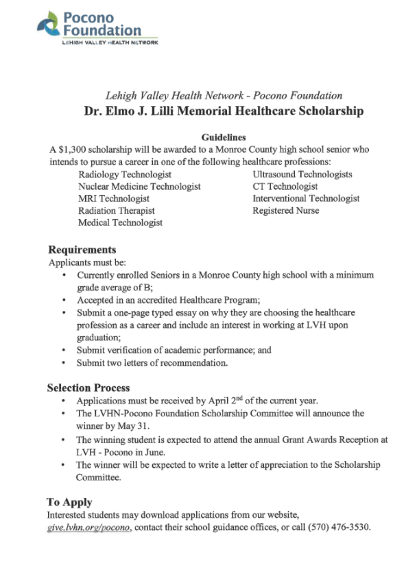Dr. Elmo Memorial Healthcare Scholarship (Due: 04-02-21)