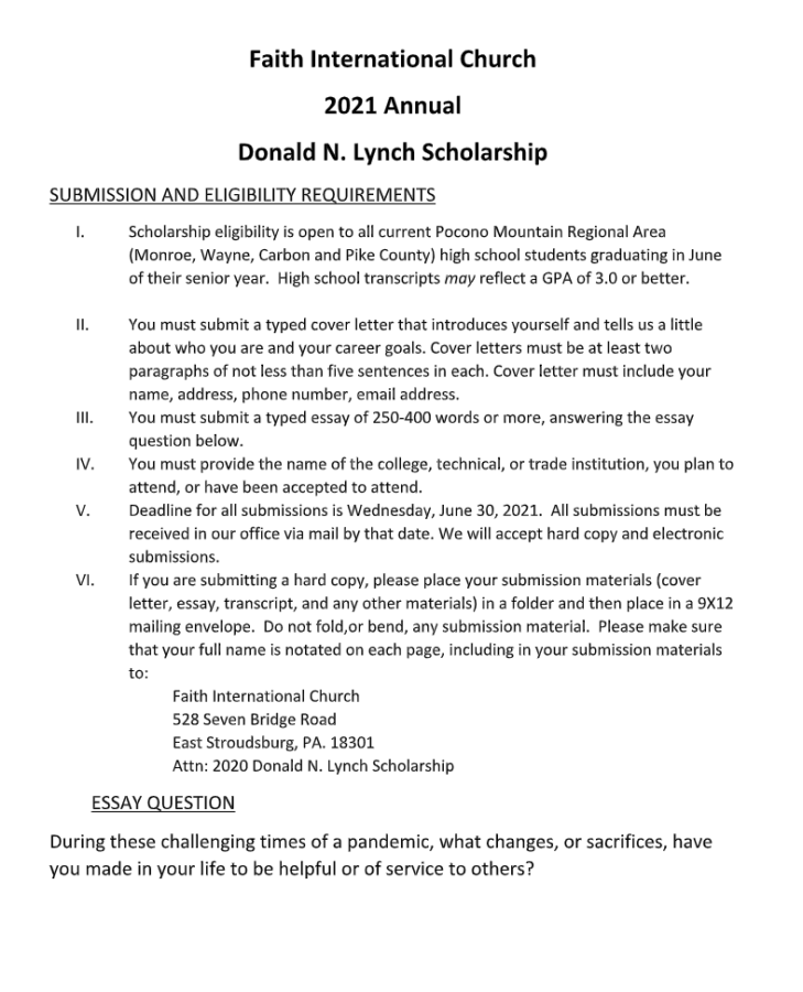 Donald Lynch Scholarship (Due: 06-30-21)