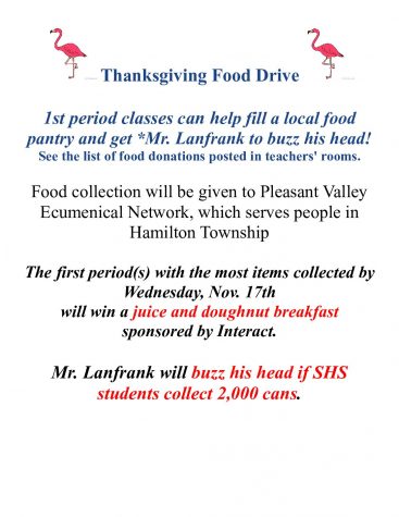 Interact club sponsors a Thanksgiving food drive to help community members.