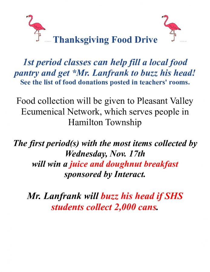 Interact club sponsors a Thanksgiving food drive to help community members.