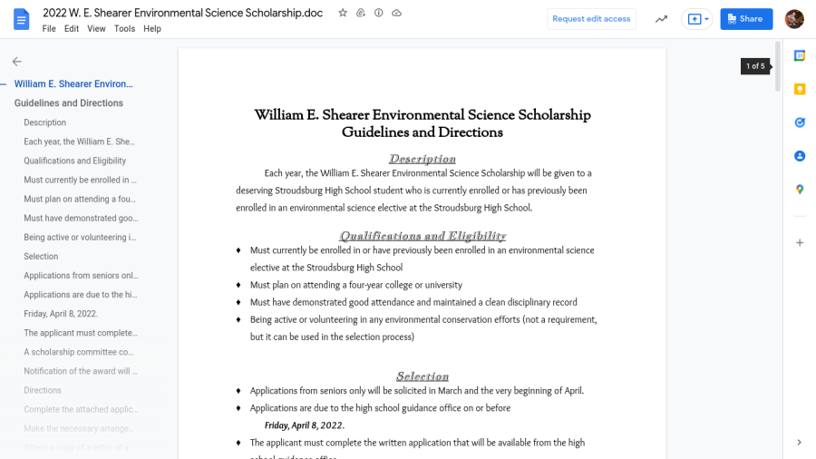 2022 W.E. Shearer Environmental Science Scholarship