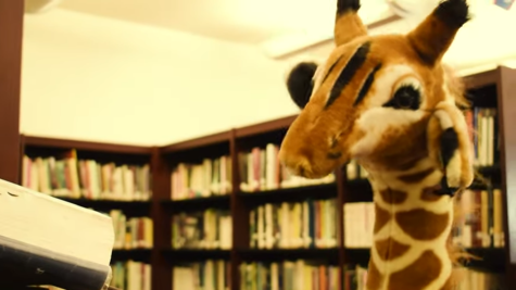 Ralph the Giraffe in the wild hallways of Stroudsburg High.