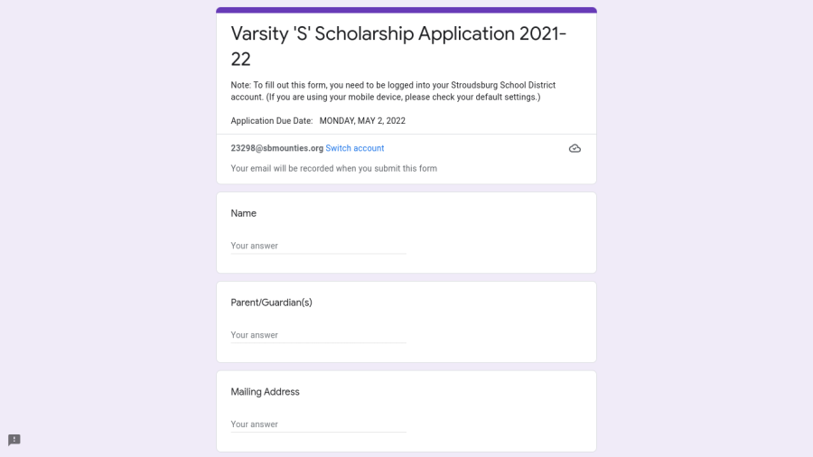 Varsity S Scholarship