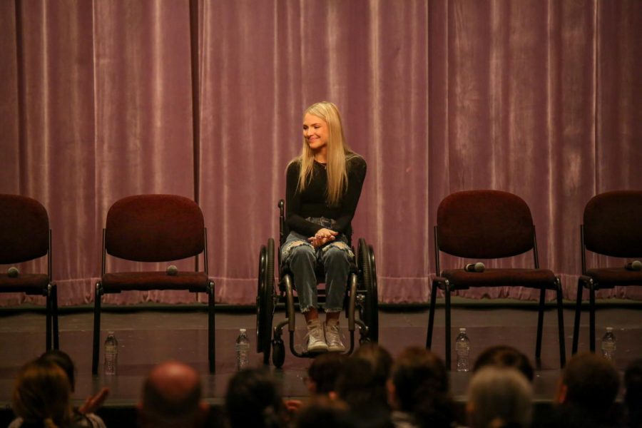 Emma Benoit takes the stage after the screening of her documentary, My Ascension.