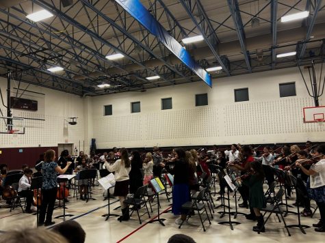 The fifth grade orchestras playing at their first concert of the year on January 12.