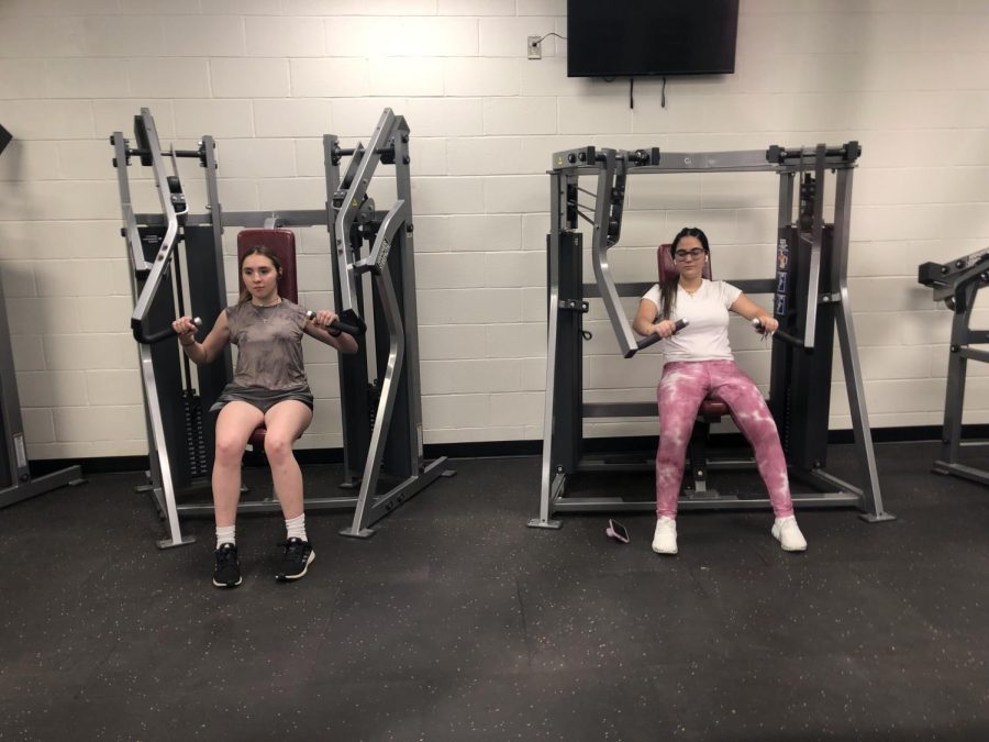 SHS+Students+workout+at+Fitness+Club+and+use+the+Incline+and+Decline+chest+machines+for+a+good+workout.+%28Photo+taken+by+Sydney+Curry%29