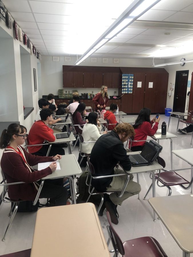 High school students in a classroom working on assignments. (Photo taken by Mr. Batt).