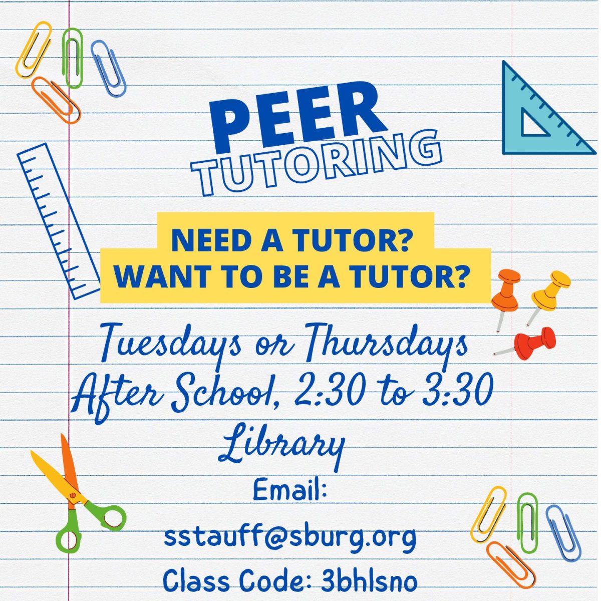 Sign up for peer tutoring today for help in any subject you may be struggling in!
