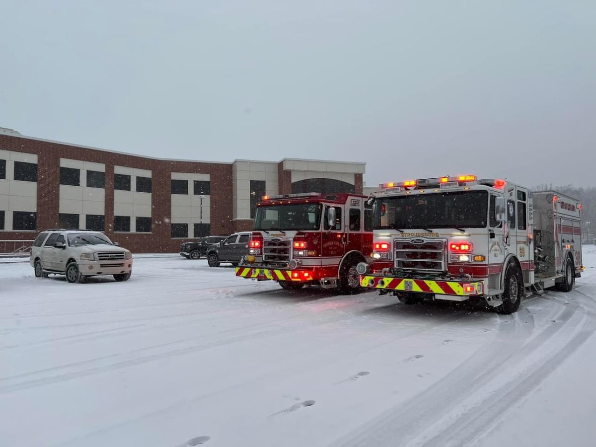 Fire Department outside Stroudsburg High School, Jan 16, 2024 after second fire within a month. Credits: Stroud Fire Departments Facebook. 
