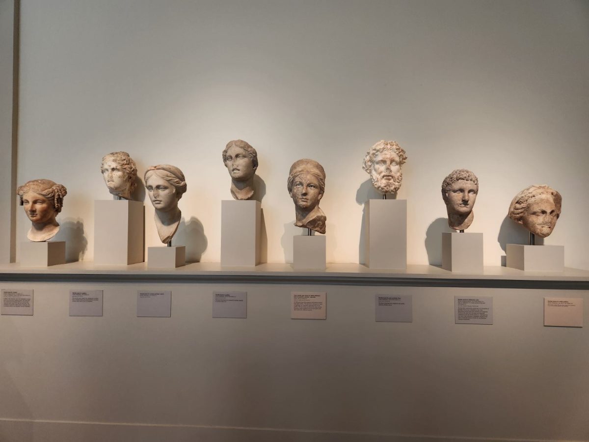Eight heads of statues from Ancient Greece in the Metropolitan Museum of Art in New York City. 