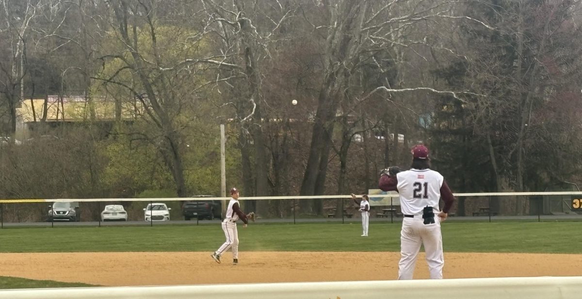 Stroudsburg+2B+Alex+Pacitti+fielding+a+ball+and+throwing+to+Stroudsburg+1B+Anthony+Knight+during+Stroudsburgs+game+against+Emmaus+on+April+8%2C+2024.
