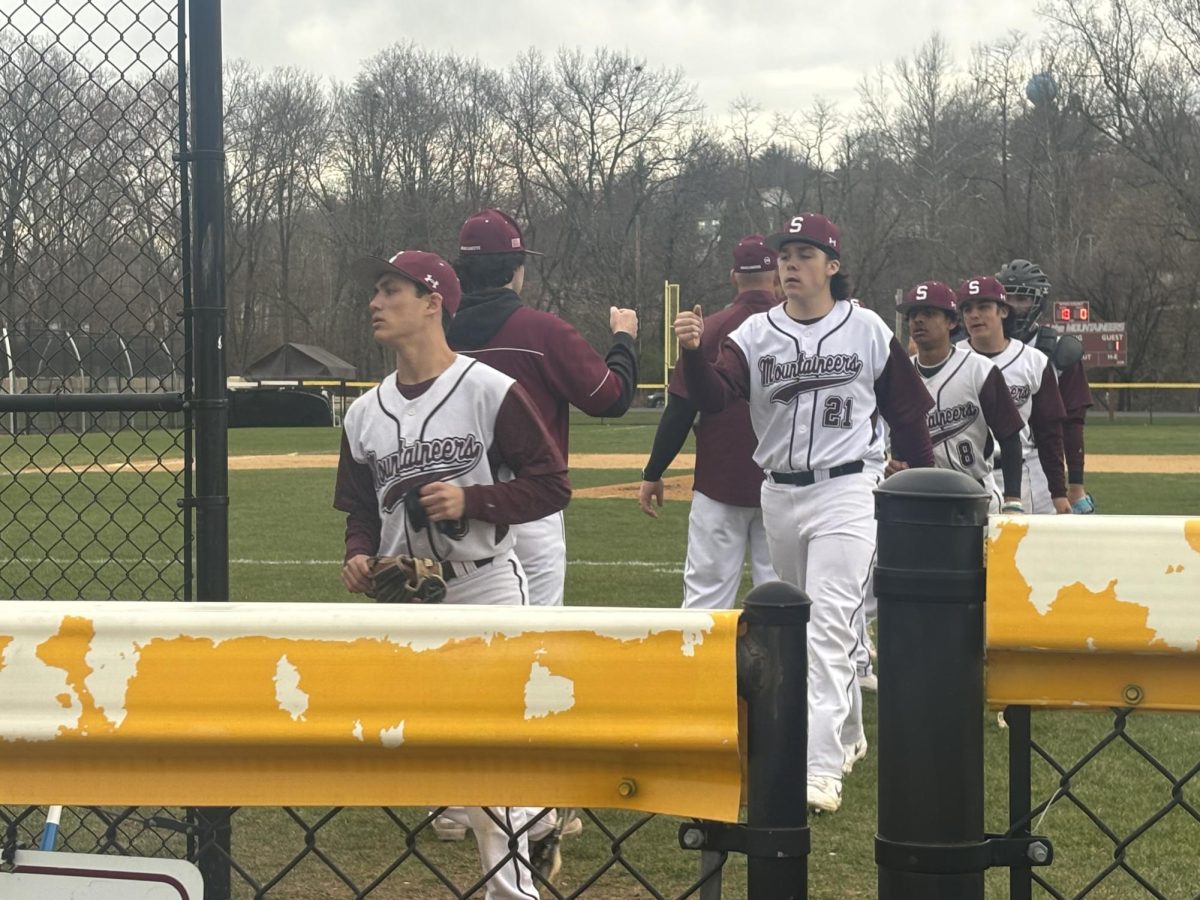 Stroudsburg Baseball heading to dugout during game vs Emmaus High School on April 8, 2024.