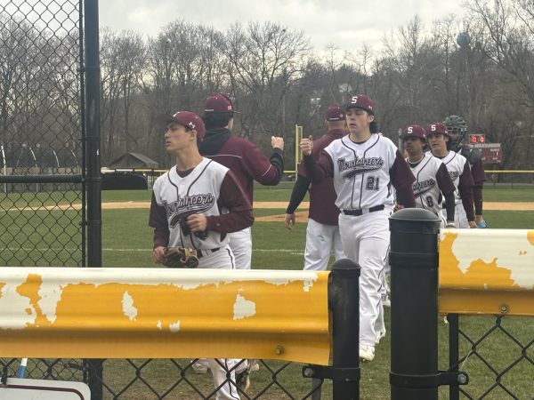 Stroudsburg Baseball heading to dugout during game vs Emmaus High School on April 8, 2024.
