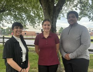 Editors, Olivia Celano, '25, Alexis Binikos, '25, and Jaden Harper, '25, pose for their first official picture as editors of The Mountaineer Newspaper. 