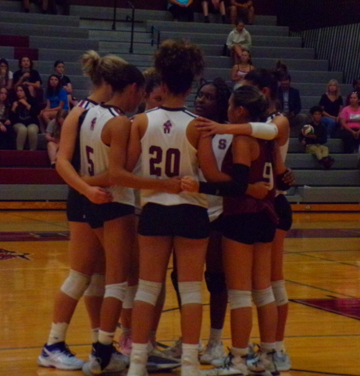 Stroudsburg Volleyball huddles during game on September 14, 2024.