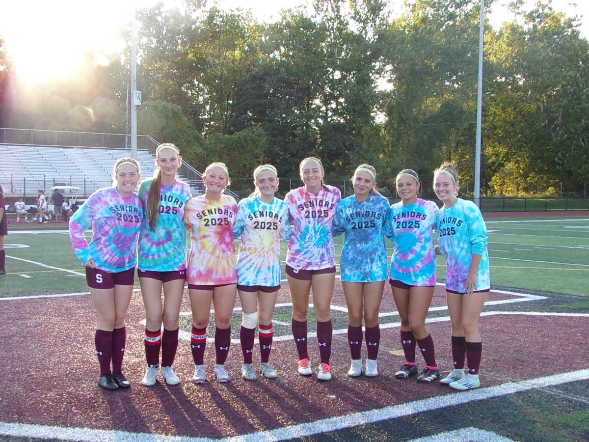 Stroudsburg Girls' Soccer seniors pose for a picture to celebrate senior night on September 21, 2024.