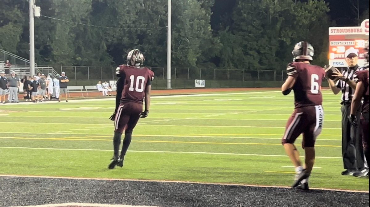 Jaylin Rieara celebrating in the end zone after scoring a touchdown vs Wilkes-Barre on August 30, 2024.