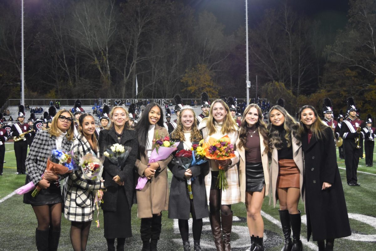 The Homecoming nominees pose together for a group picture. (From Left to Right) Seniors Keilyn Tejeda, Nathalie Rodriguez, Janel Meyers, Madison Garcia, Cameryn Beebe, Brianna Coykendall, Jessica Klein, Katelyn Pantinople, Gabrielle Sanchez.