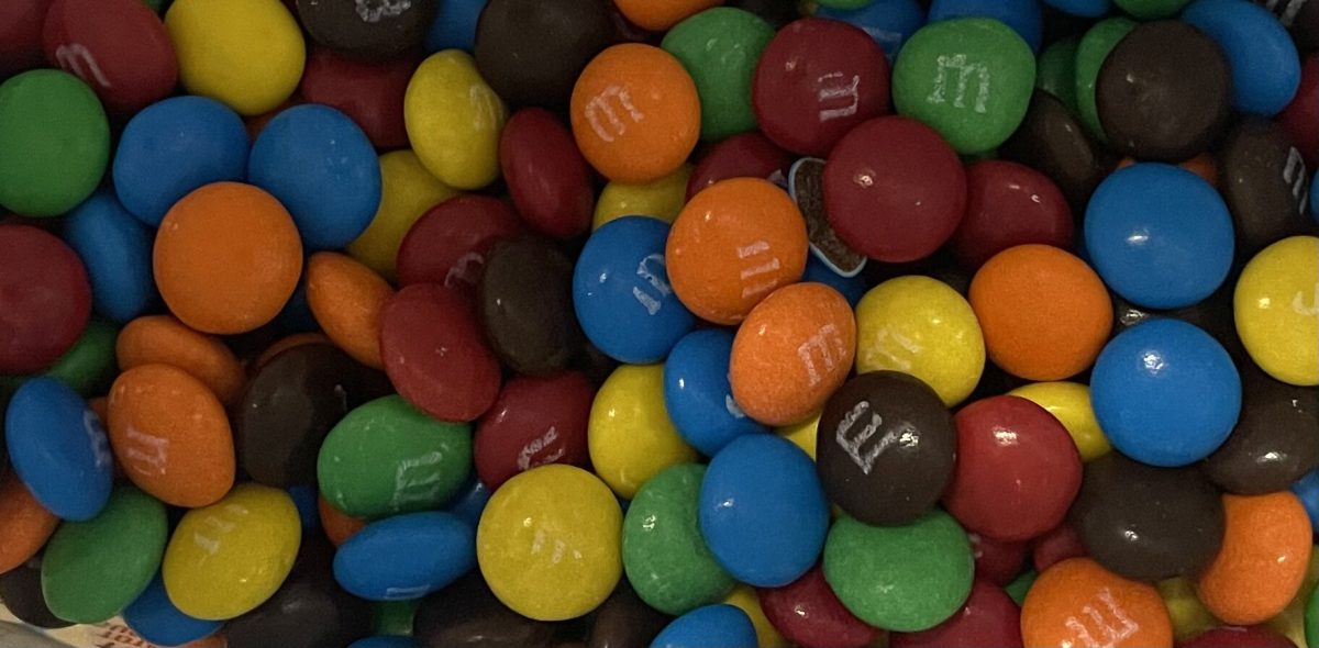 Vibrant M&M's scattered, showcasing their irresistible charm and playful colors.