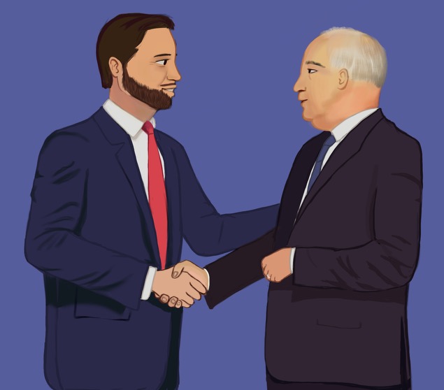 Digital illustration created by Hailey Abba, Journalism 1, captures the essence of the civilized debate between J.D. Vance and Tim Walz. 