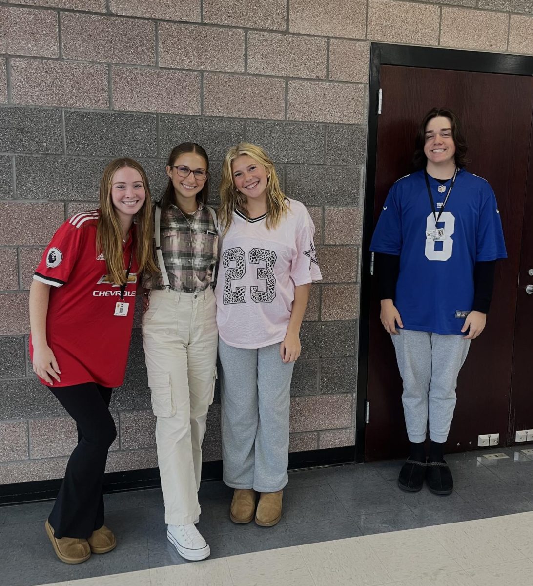 Grace Coyne '26, Adriana Borzio '26, Anthony Knight '25, Cailin Mignosi '26 dressed for 'Merica Monday. 