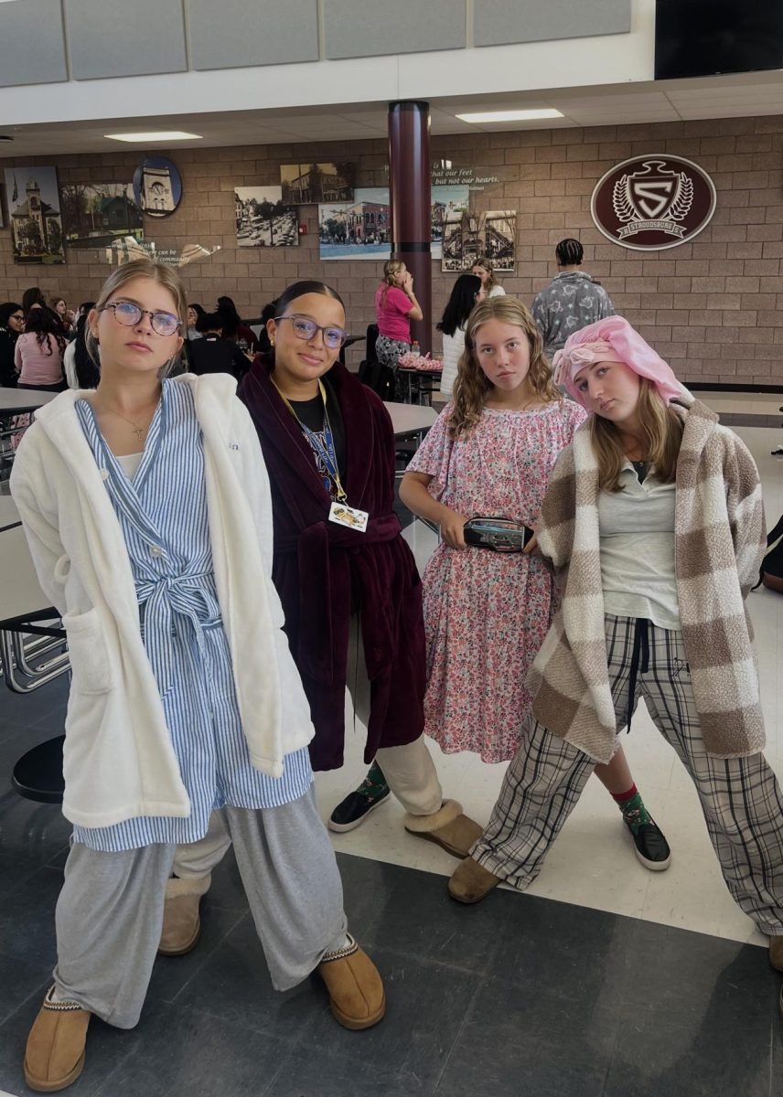 Grace Staples '25, Camerine Beebee '25, Brianna Vasquez '25, and Savannah Hlavac '25, dressed as senior citizens. 