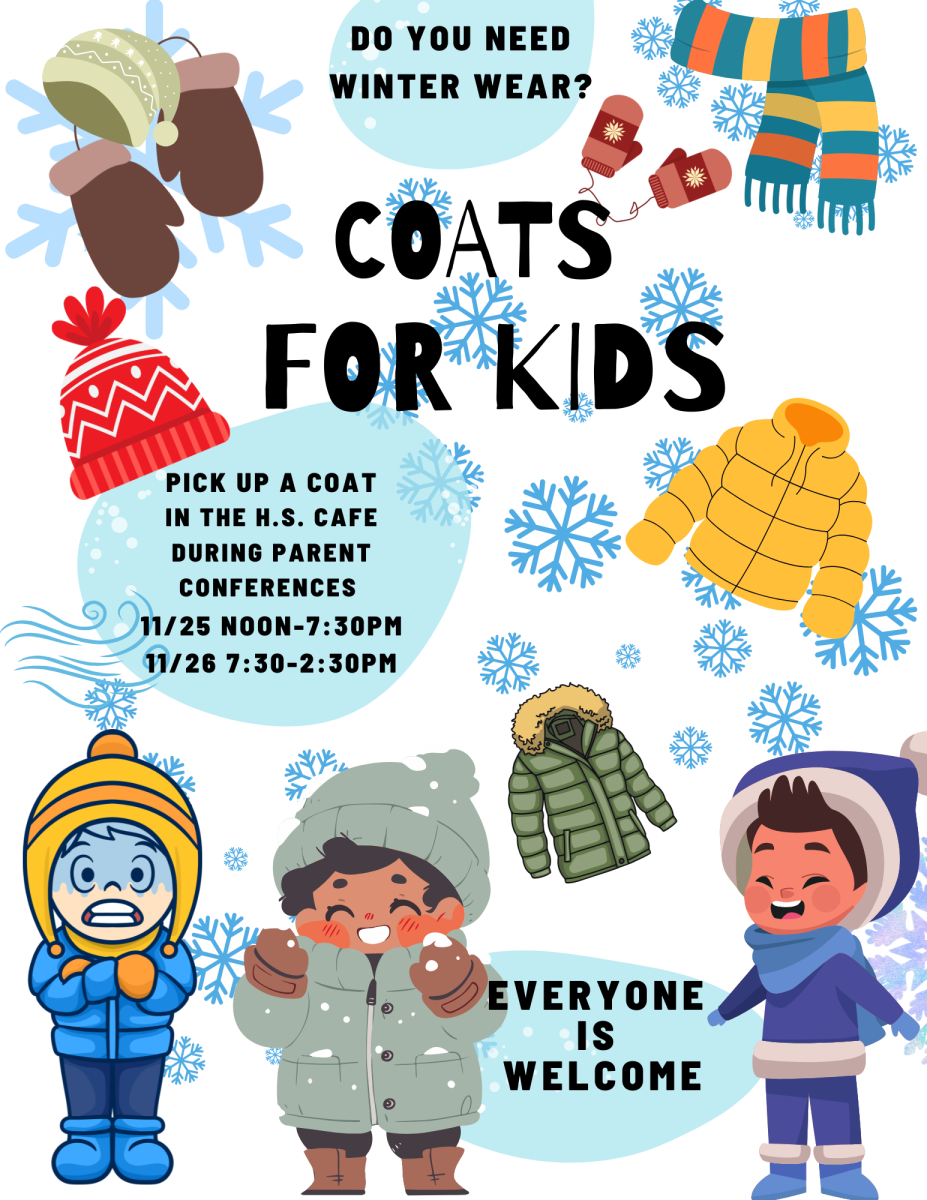 Coat distribution will be available during Parent/teacher conferences in the SHS cafeteria. Flyer shared by Ilene Austin, MTSS coordinator. 