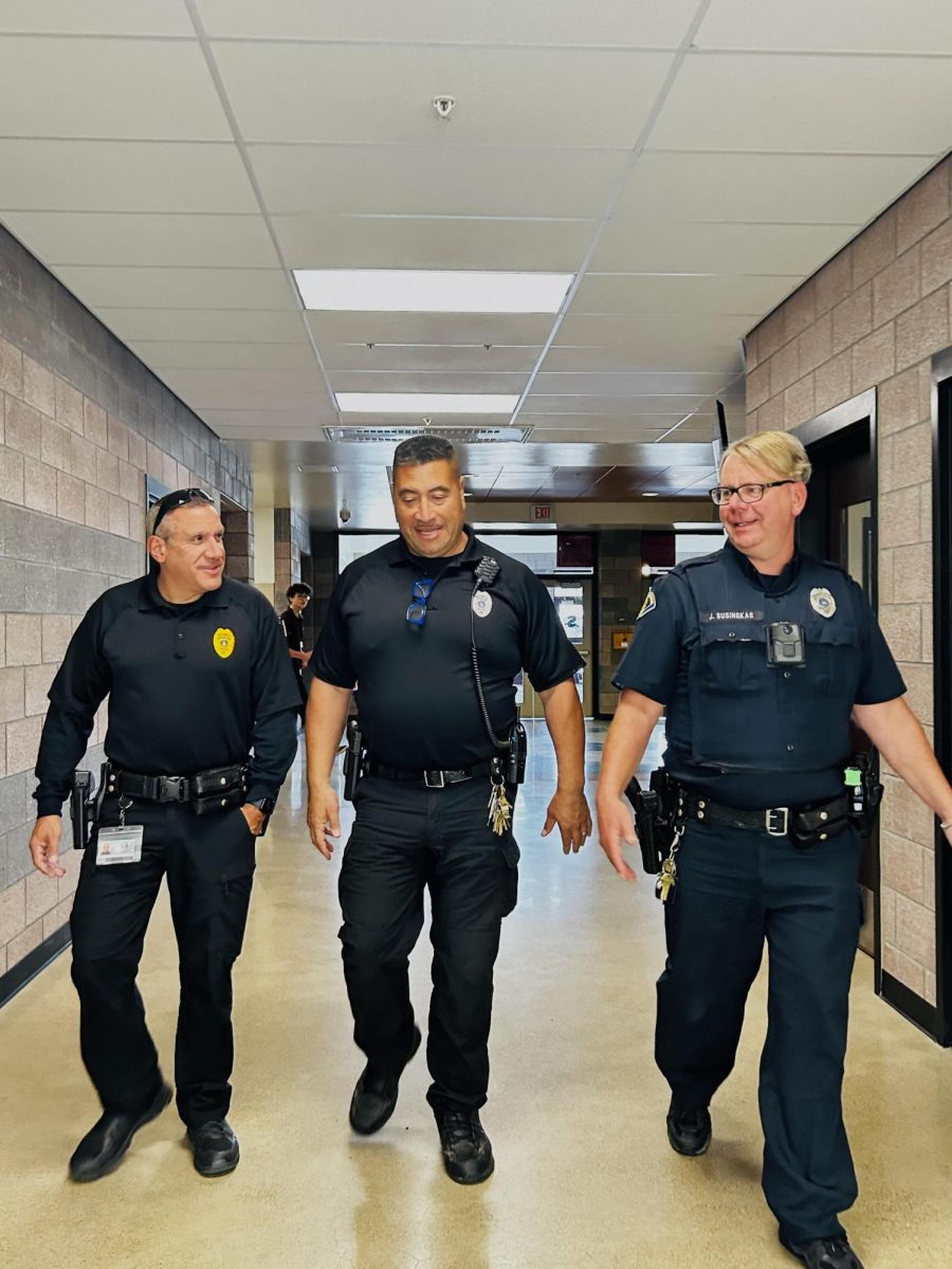 Sergeant Garcia, Officer Rodriguez, and SRO Susinskas regularly patrol the hallways, the main entrance, and all outdoor events. 