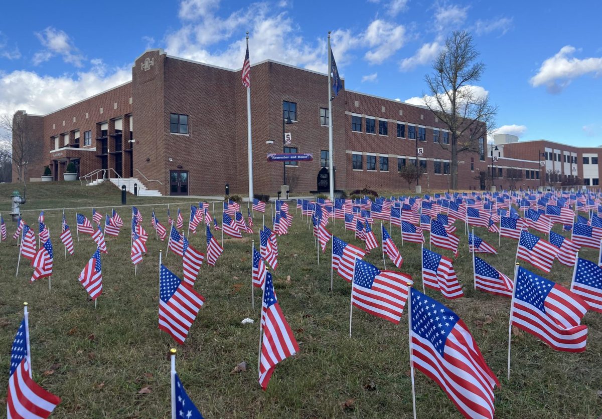 The field of flags in front of the Stroudsburg High School meant to honor our veterans.