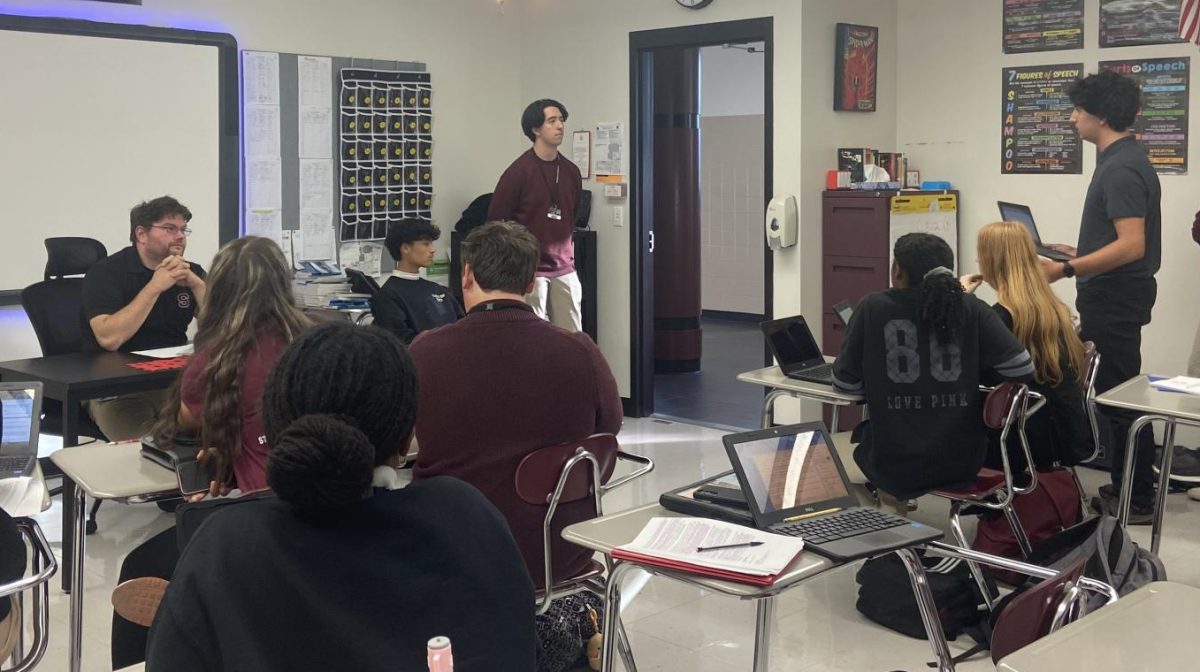 Mock Trial meeting day, 11/8/24, practicing opening statement and crosses. Members have been meeting weekly for months to prepare and rehearse for trial day. 