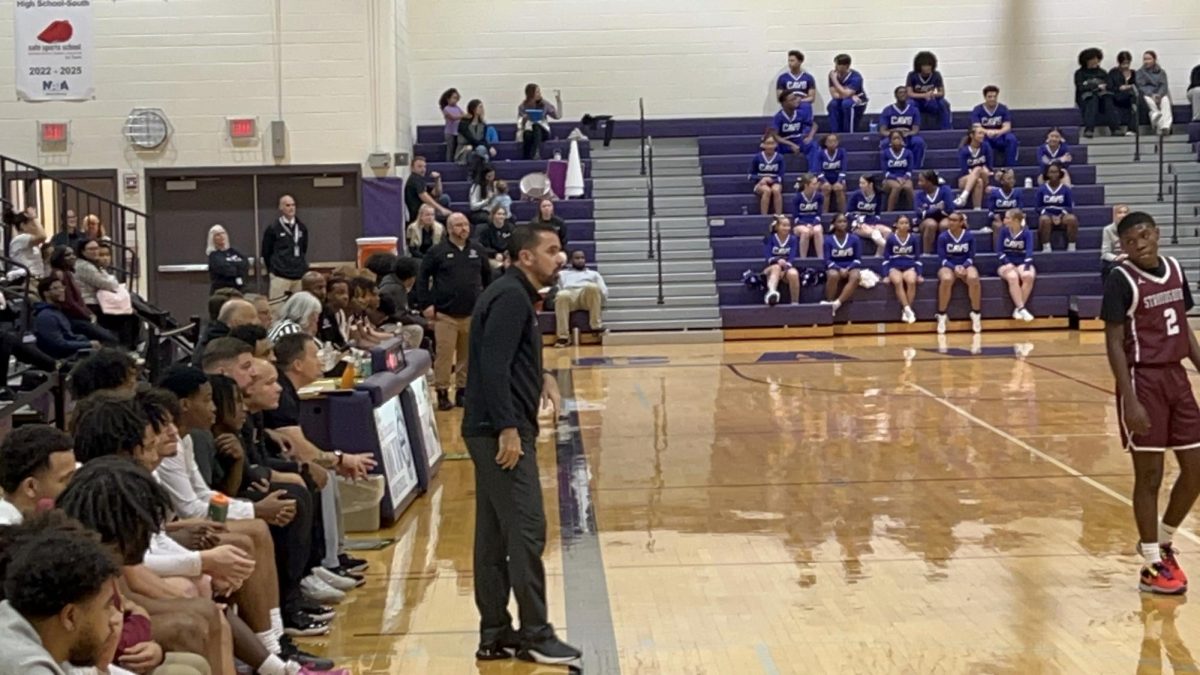 Stroudsburg Head Coach Tarik El-Bassiouni looks on as Stroudsburg takes on East Stroudsburg South on December 5, 2024.