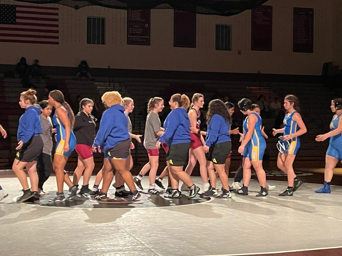 SHS Girls Wrestling team shaking hands with their opponents from William Allen High School after their matches.