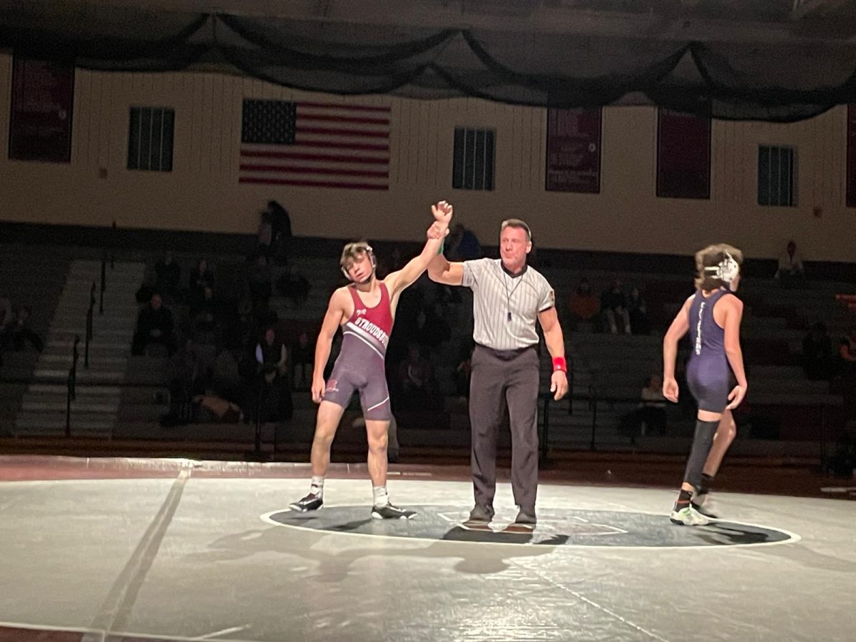 Hunter Brown, '25, after winning his fight against a boy from East Stroudsburg South.