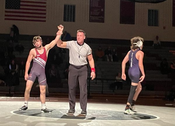 Hunter Brown, '25, after winning his fight against a boy from East Stroudsburg South.