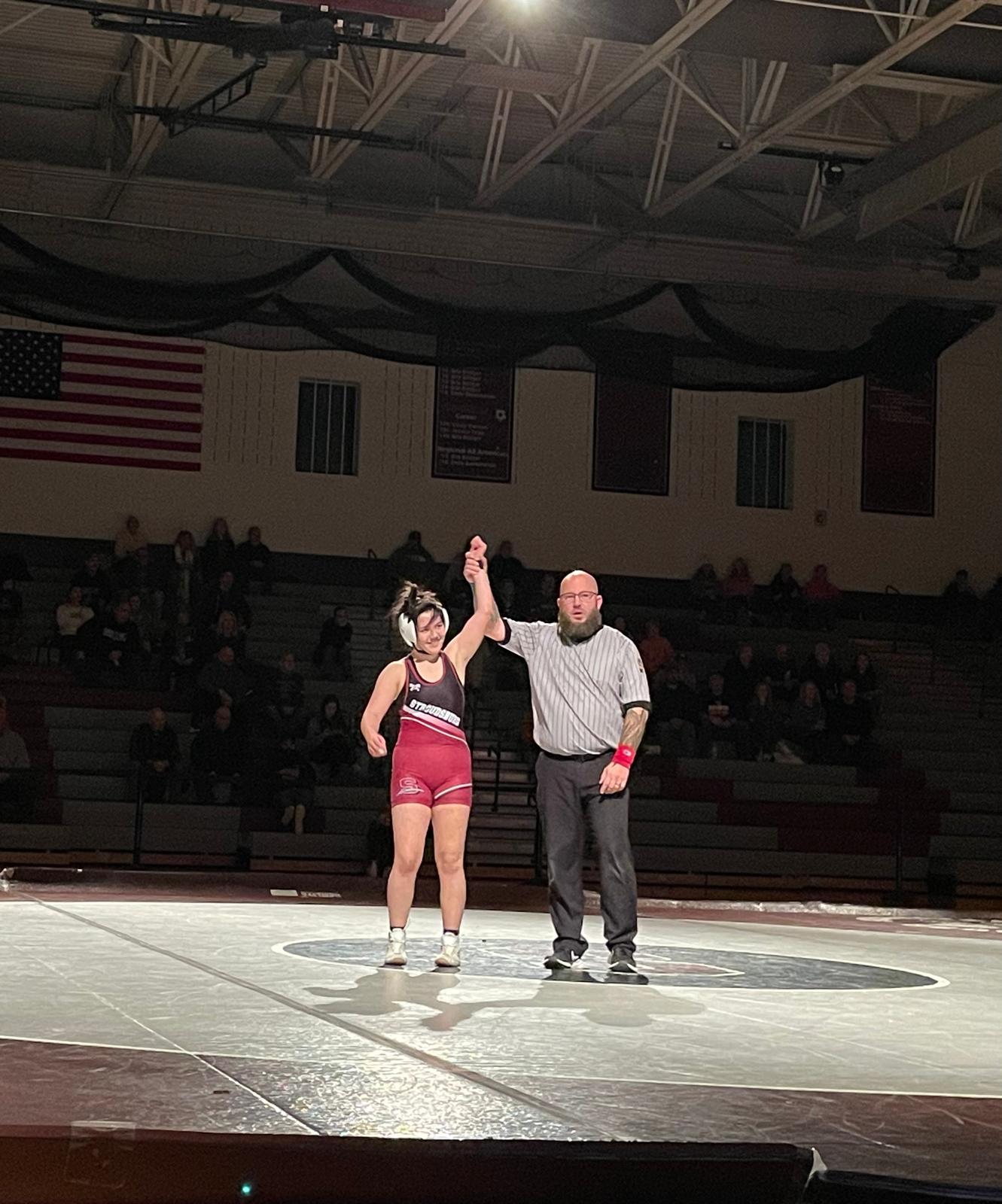 Elsia Trotter, '27, winning her last home fight against her opponent from Northampton Area High School.
