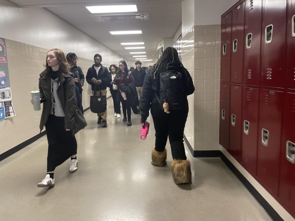 A busy Stroudsburg High School hallway at the end of the day. 