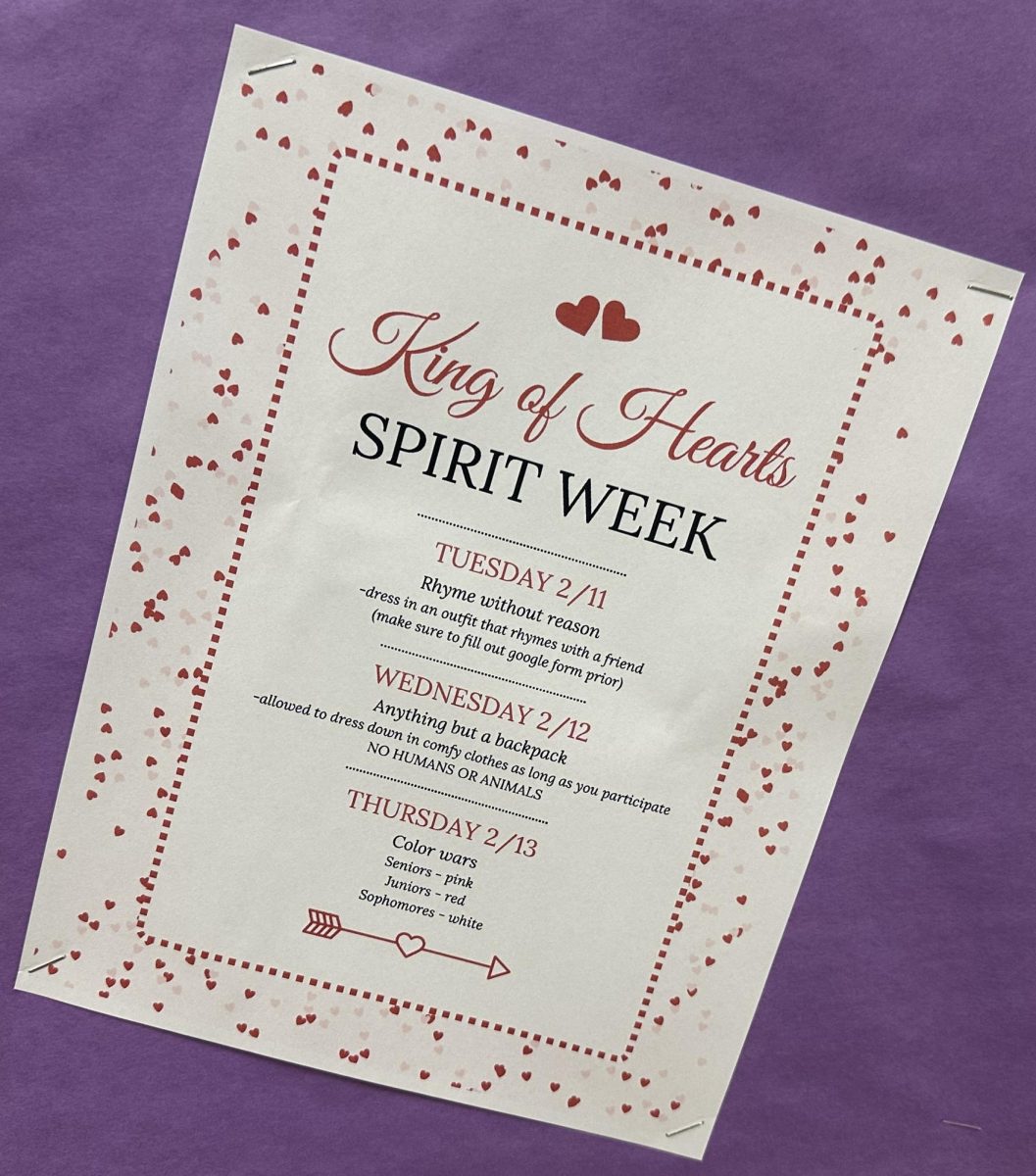 King of Hearts Spirit week is set for the week of February 10, 2025. 