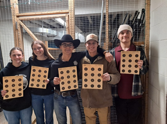 From left to right: Alysha Coker, Isabella Lisnik, William Tonnies, Gavin Dunkelberger, Anthony Ortiz. Photo used with permission and shared by SHS Rifle Facebook.
