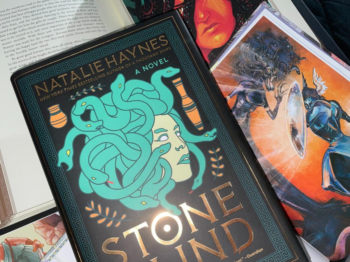 The cover of "Stone Blind" displayed next to art from various novels about Greek Mythology depicting Medusa including "Mythology: Timeless Tales of Gods and Heroes" by Edith Hamilton and "Greek Mythology: The Gods, Goddesses, and Heroes Handbook" by Liv Albert. 