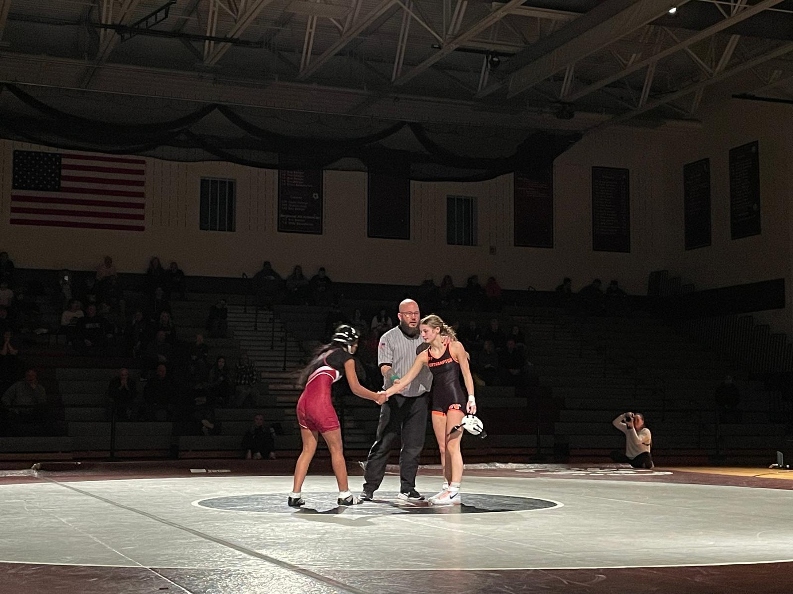 Mannat Patel, '27, faces off against Northampton. 