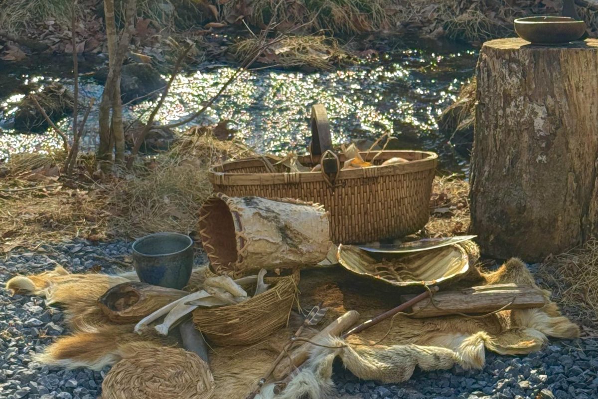 A pile of items that Native Americans would have used in their daily lives. In this station, students learned the history of maple sap and how they first discovered and used it.