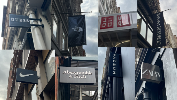 This is a collage of New York Storefronts on Broadway Street. 