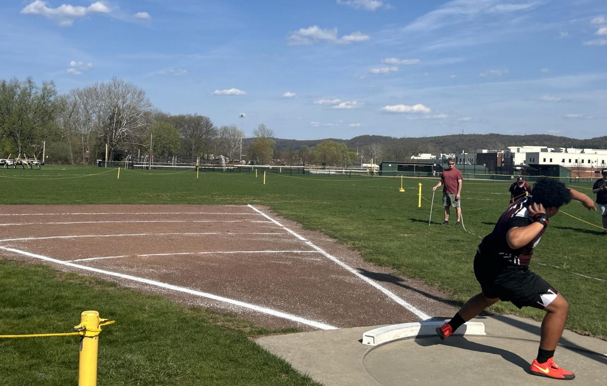 Aren Quintero, '26, going for his first attempt in his shot put event against East Stroudsburg South.